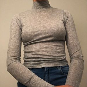 Topshop Light Gray Mock-Neck Long Sleeve